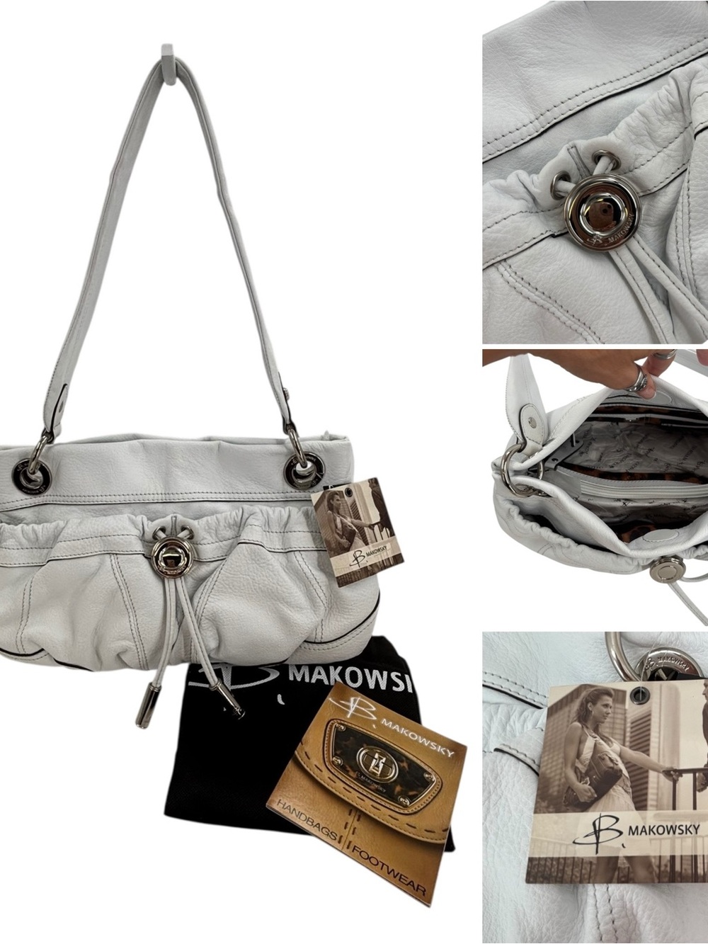 B. Makowsky White Pebbled Leather Shoulder Bag NWT Vintage Y2K - Picture 5 of 10